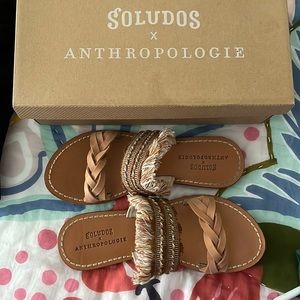 Soludos Anthropologie tan leather braided sandals 7.5- worn once!